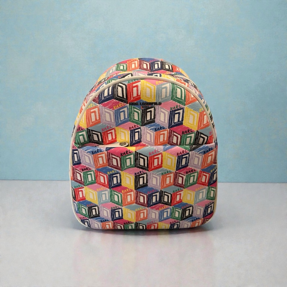 Karl Lagerfeld Paris Maybelle Mini Backpack Multicolor Geometric Cube Print